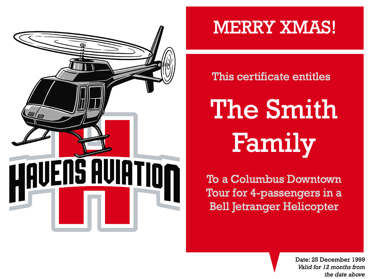Gift Certificate - Columbus Downtown Helicopter Tour